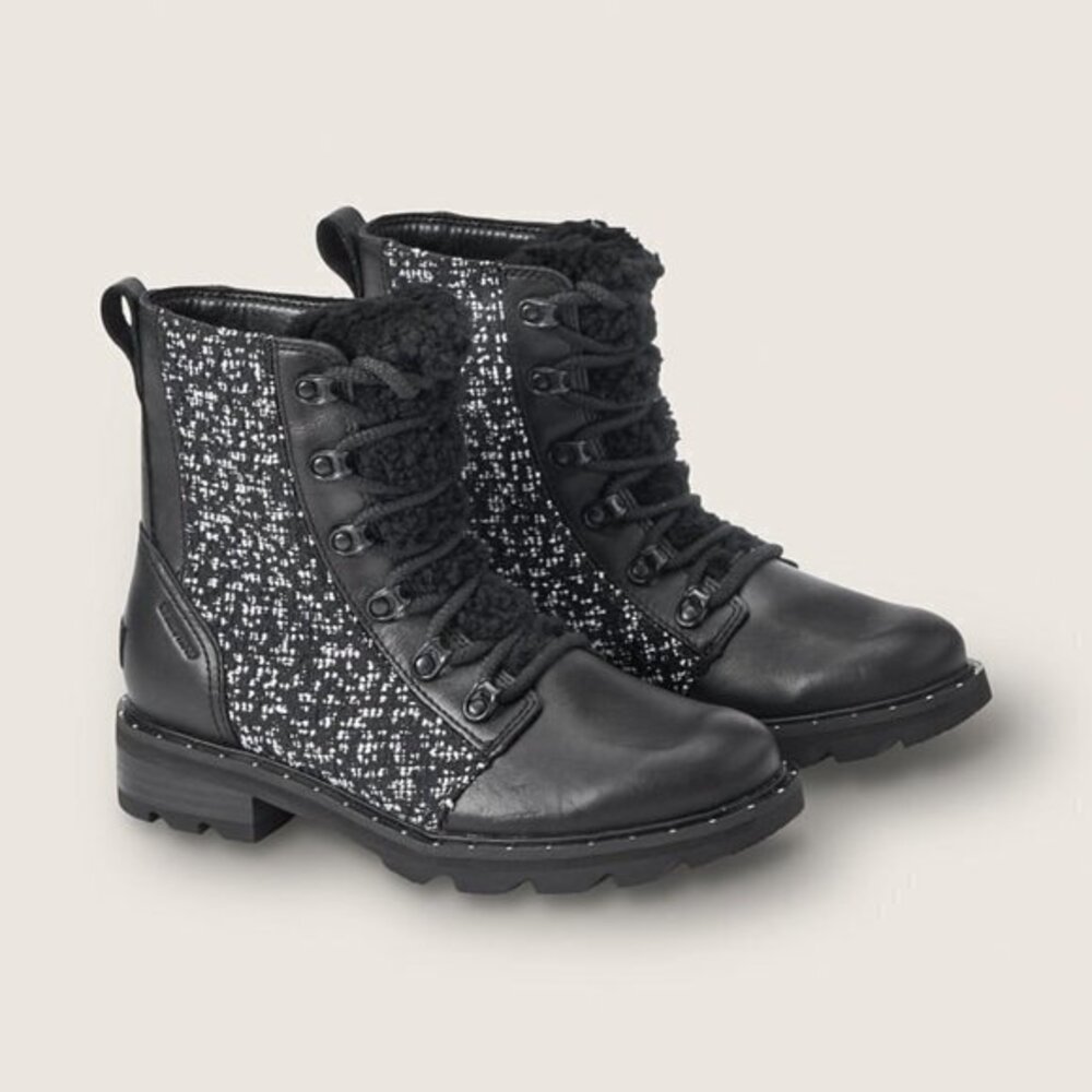 Sorel Lennox Cozy Black Leather boots size 9 Combat Ankle Boots
